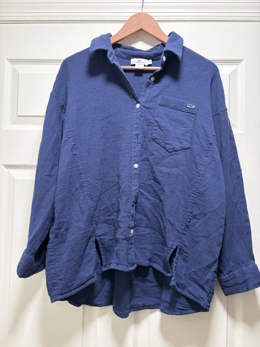 VINEYARD VINES Navy Gauze Button Down Oversized Preppy‎ Shirt Size 16